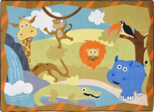 Colorful jungle animals on rug
