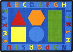 A child rug with shapes and alphabet around the edge