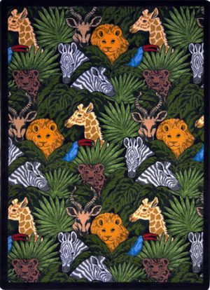 A child rug with animals hiding in the jungle.
