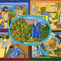 A faith based children's rug with biblical characters.