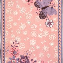 A pink girl rug with flowers and butterfly's