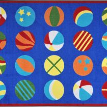 A classroom seating rug with multi-colored balls
