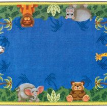 A baby rug with whimsical jungle animals
