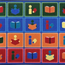 A library reading rug with books