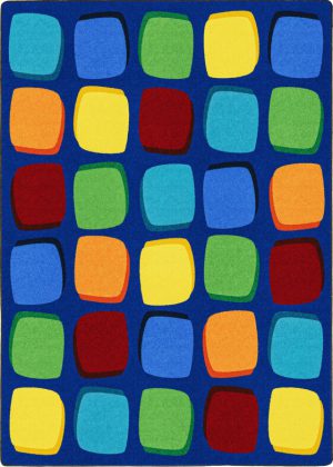 A classroom seating rug with fun blocks in many different colors.