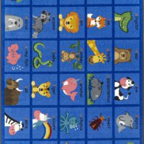 An educational kids rug with phonics and animals.