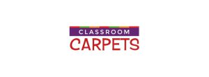 a close-up of a logo for Classroom Carpets