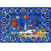 A kids rug with fish reading and alphabets